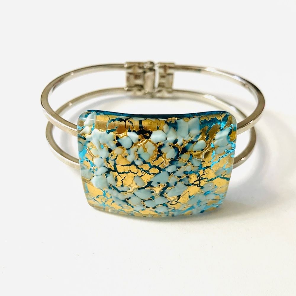 Murano Blue Turquoise and Gold Foil Glass Bracelet